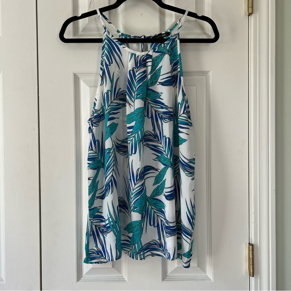 Papermoon Blue and Green Leaf Print Blouse